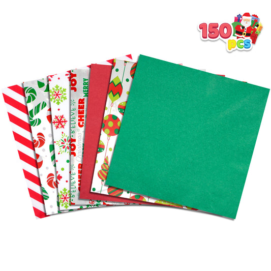 SYNCFUN 150 Sheets Christmas Tissue Paper Bulk 20"x 20" Assorted Hologram & Prints Easy and Fast Holiday Gift Wrapping for Party Favors Goody Bags, Xmas Presents Wrapping Stocking Stuffers