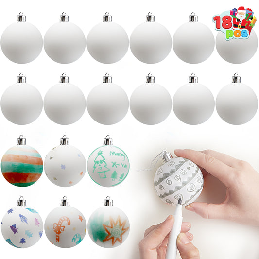 Joyfy 18 Pcs Christmas Ball Ornaments 2.36" Blank White Ball Ornaments for DIY Art & Craft Christmas Tree Hanging Ornament Decoration Shatterproof for Holidays Christmas Party Favors