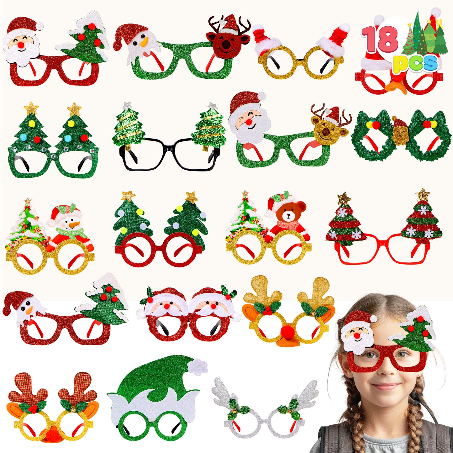 Joyfy 12 Pcs Christmas Eyeglasses Frames Glitter Photo Props for Kids Adult Party Favors Holiday Supplies (One Size Fits All)