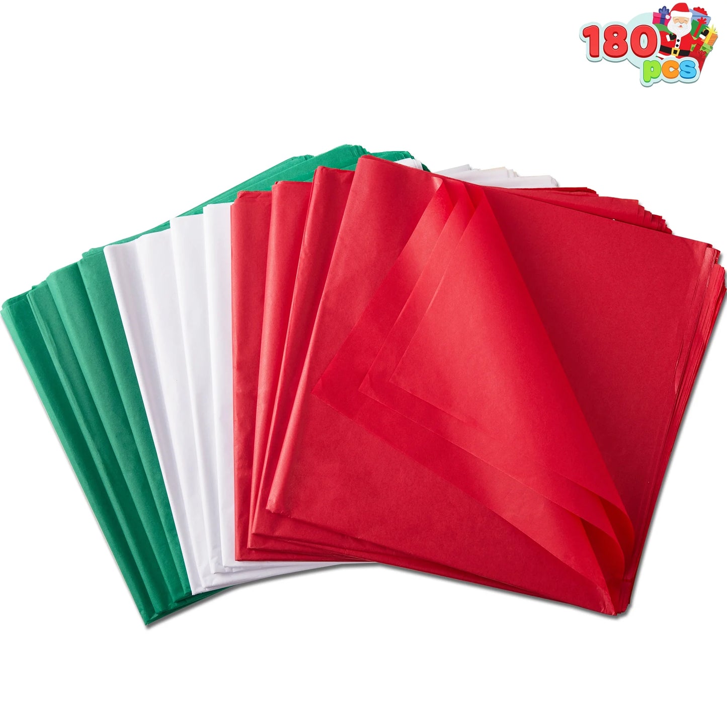 Joyfy 180 Sheets Christmas Tissue Paper Assorted Design (Red, Green & White) 20" x 20" Christmas Wrapping Tissue for Gift Bags DIY Crafts Party Decorations