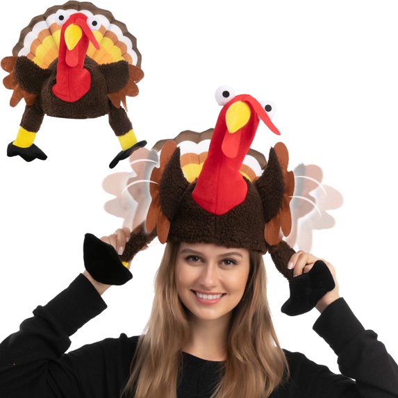 SYNCFUN 1Pcs Thanksgiving Turkey Hat for Adults Kids,with Moving Wings,Thanksgiving Hats Costume Accessory