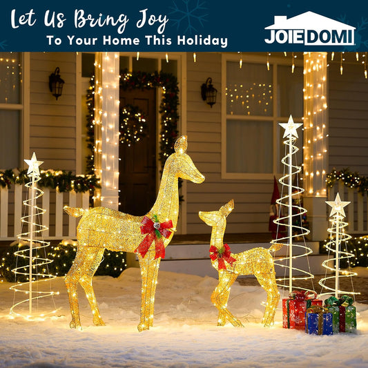SYNCFUN 2 Pack Reindeer Christmas Outdoor Yard Light Decorations,210 LED Lights Reindeer for Christmas Outside Lawn Decor,Warm White Light