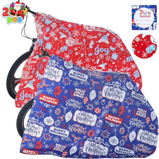 SYNCFUN 2 Packs Jumbo Christmas Gift Bags with Gift Tags Jumbo/Giant Bike Size 60"x 72" Snowflakes & Jingle Bells Christmas Prints, Heavy Duty Large Gifts Bags, Party Favors Bags