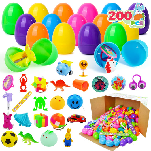 200 Pcs Prefilled Easter Eggs with Assorted Toys,2.3" Easter Egg Bulk for Kids,Easter Eggs Hunt Events,Basket Stuffers Fillers,Classroom Prize Supplies
