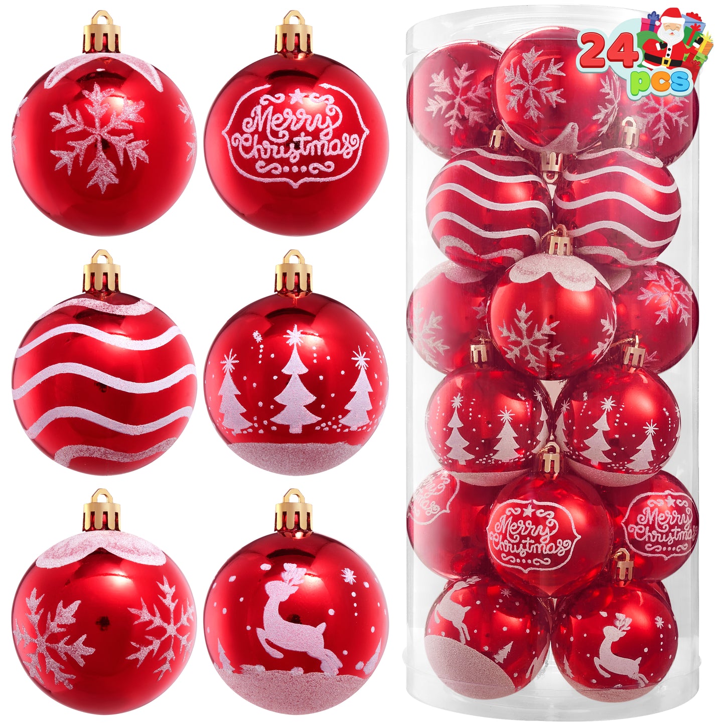 SYNCFUN 24 Pcs Christmas Ball Ornaments 2.3" Painting & Glittering Shatterproof Christmas Ornaments for Holidays, Party Decoration, Tree Ornaments, and Special Events (Red&White)