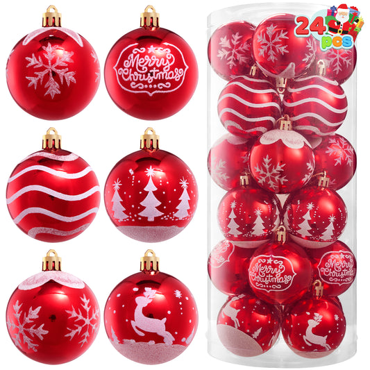SYNCFUN 24 Pcs Christmas Ball Ornaments 2.3" Painting & Glittering Shatterproof Christmas Ornaments for Holidays, Party Decoration, Tree Ornaments, and Special Events (Red&White)