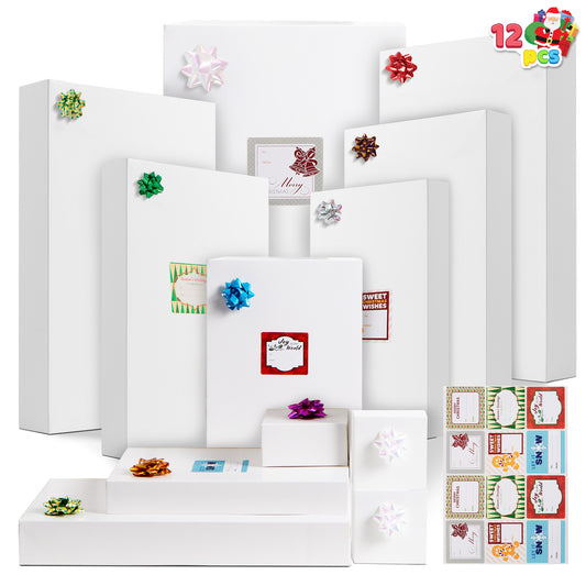 Joyfy 24 Pcs Christmas Shirt Gift Box, Assorted Sizes White Paper Gift Boxes Set with Lids, Base, Bows and Tag Stickers for Present Wrap Decor, Gift Wrapping