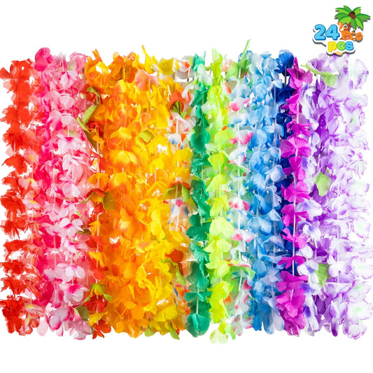 Joyfy 24 Pcs Hawaiian Leis Colorful Tropical Flower Leis Luau Party Supplies Beach Party Decorations Summer Party Favors Wedding Necklaces