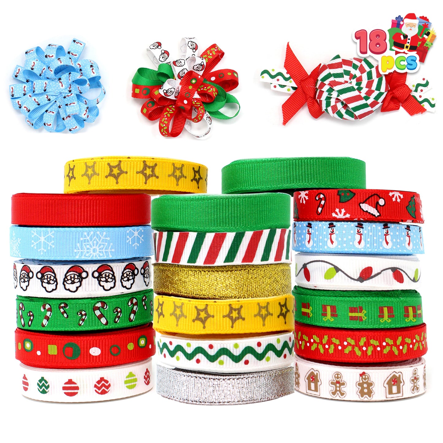 SYNCFUN 270 ft Satin Ribbon Assortment, 18 Pcs