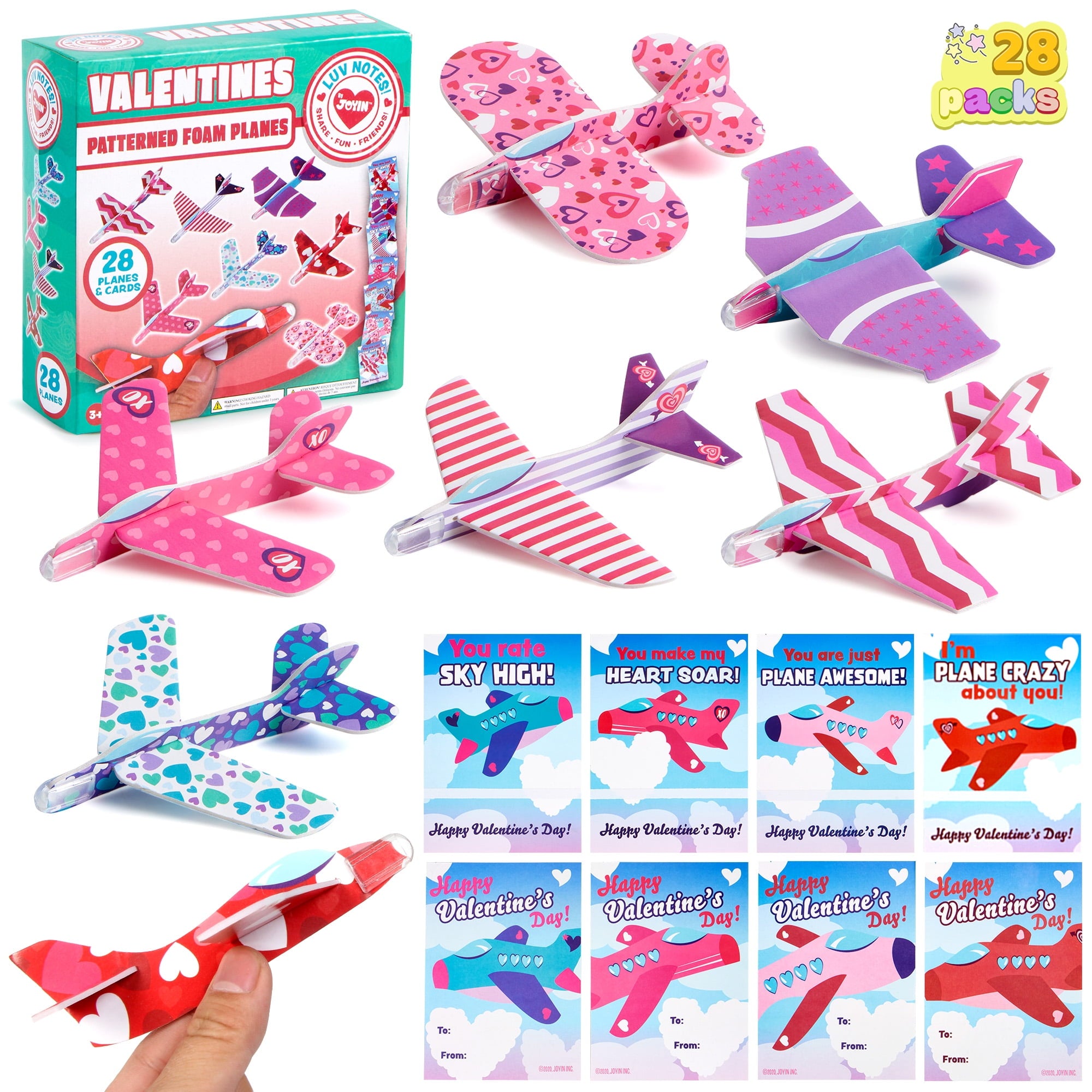 28 Packs Valentines Day Foam Airplanes Cards with Boxes for Kids Boys ...