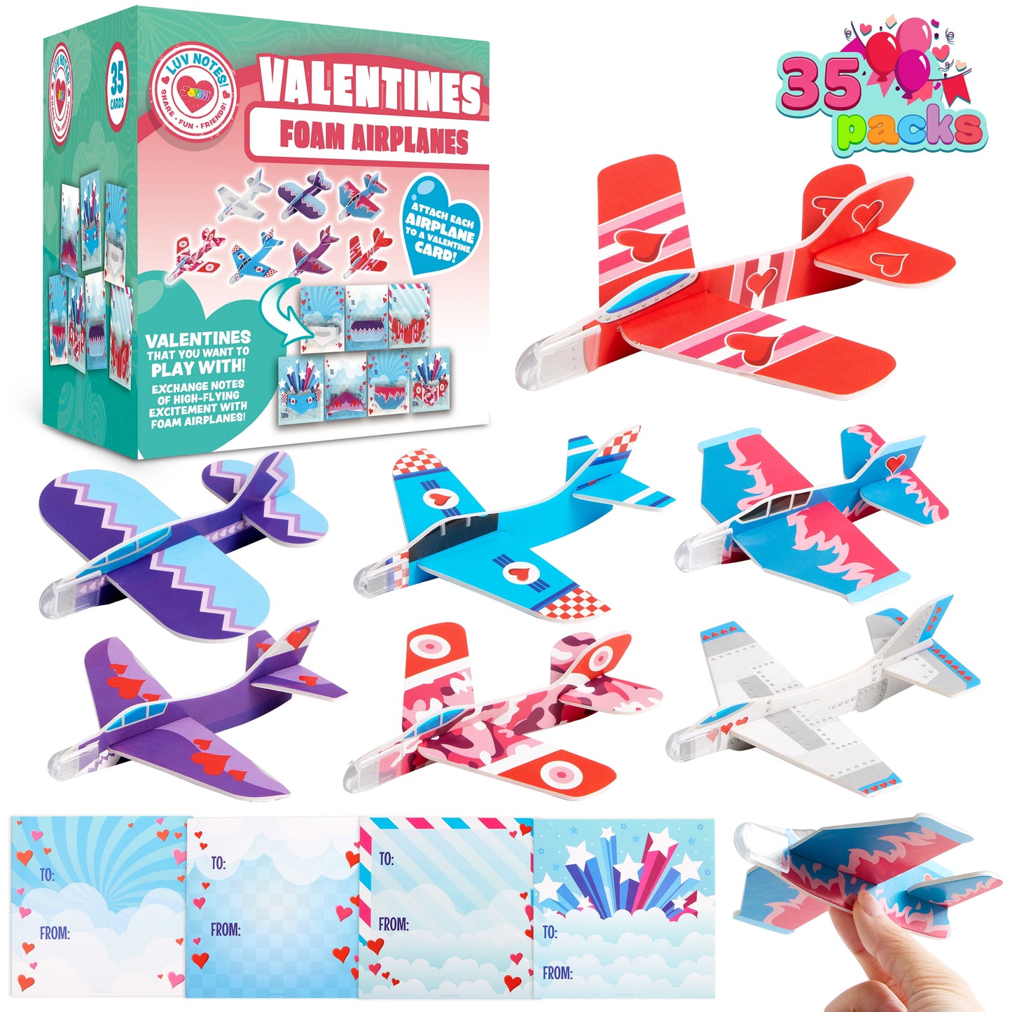 28 Packs Valentines Day Gifts Cards with Foam Airplane for Kids Valentine Exchange Cards Toddle Boys Valentines School Classroom Favors