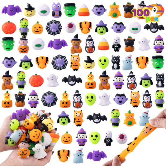 Joyfy 100 Pcs Halloween Mochi Squishy Toys,Squishy Toys for Kids,Halloween Classroom Favors Prizes Party Favors,Claw Machine Filler for Kids,Stress Relief Toys