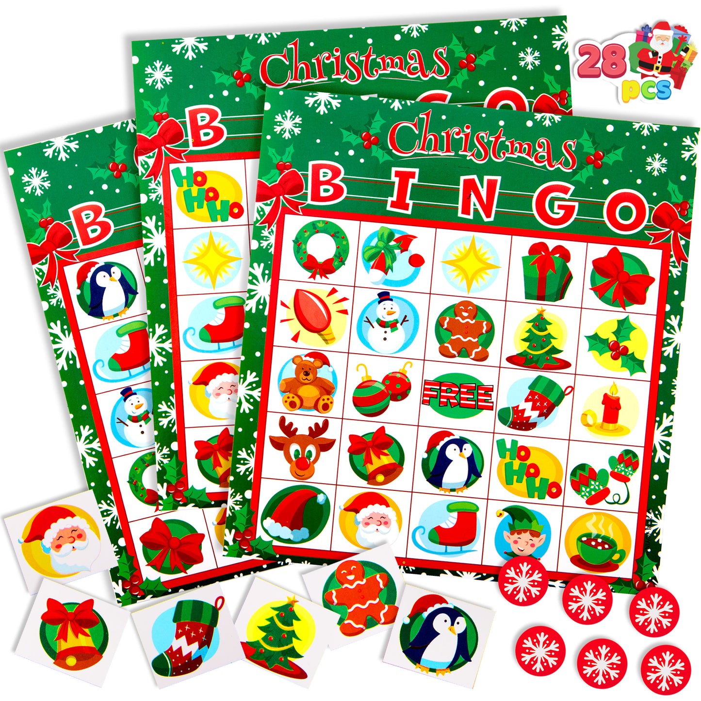 Joyfy 28 Players Christmas Bingo Card Games Set for Kids Xmas Party Board Games, Winter Bingo Card, School Classroom Charades Games, Party Supplies, Family Group Activity
