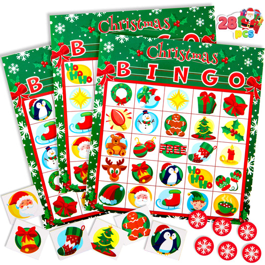 Joyfy 28 Players Christmas Bingo Card Games Set for Kids Xmas Party Board Games, Winter Bingo Card, School Classroom Charades Games, Party Supplies, Family Group Activity