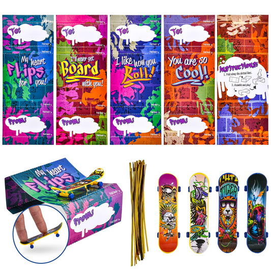 28pcs Valentines Day Cards with Finger Skateboard for Kids Boys, Valentines School Class Exchange Gifts for Ages 6 and up