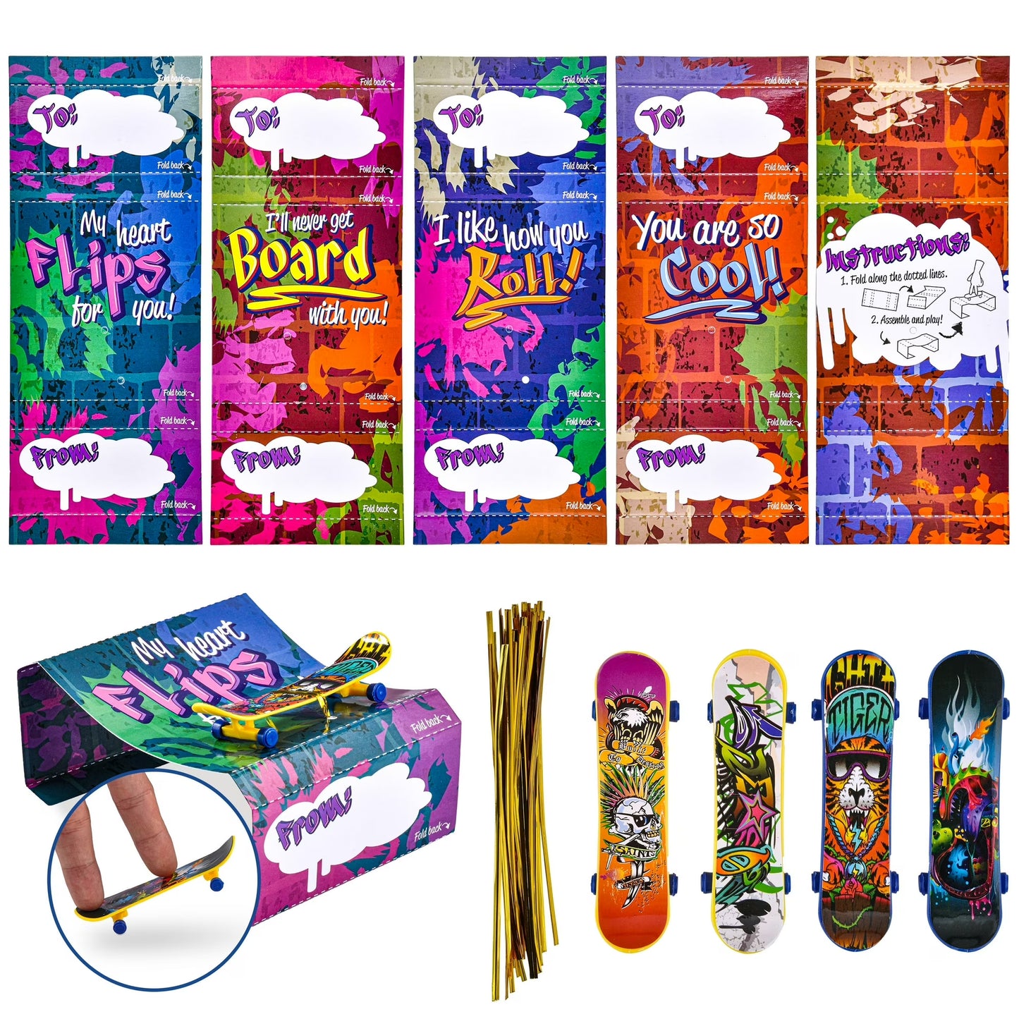Joyfy 28pcs Valentines Day Cards with Finger Skateboard for Kids Boys, Valentines School Class Exchange Gifts for Ages 6 and up