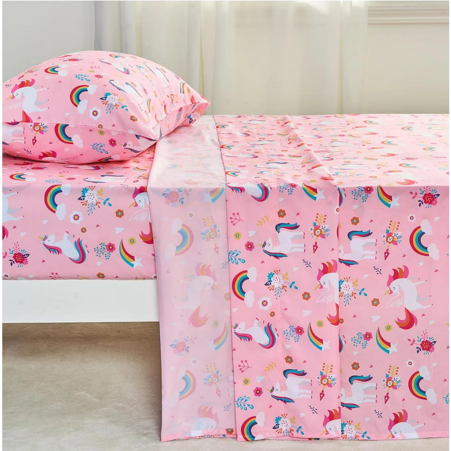 SYNCFUN 3 PCS Unicorn Kids Twin Sheet Set, Cozy Toddler Bedding Set - Soft Microfiber Bed Sheets - Fade Resistant Breathable for Boys Girls Teens