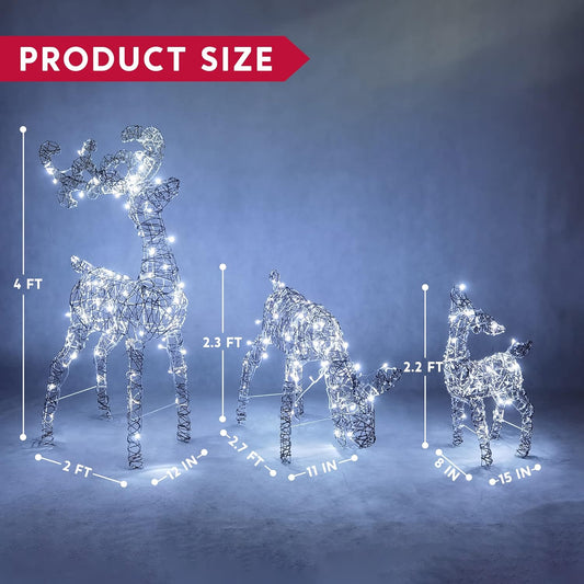 SYNCFUN 3 Pack Reindeer Christmas Outdoor Yard Light Decorations,185 LED Lights Deer Family for Christmas Outside Lawn Decor,Cool White