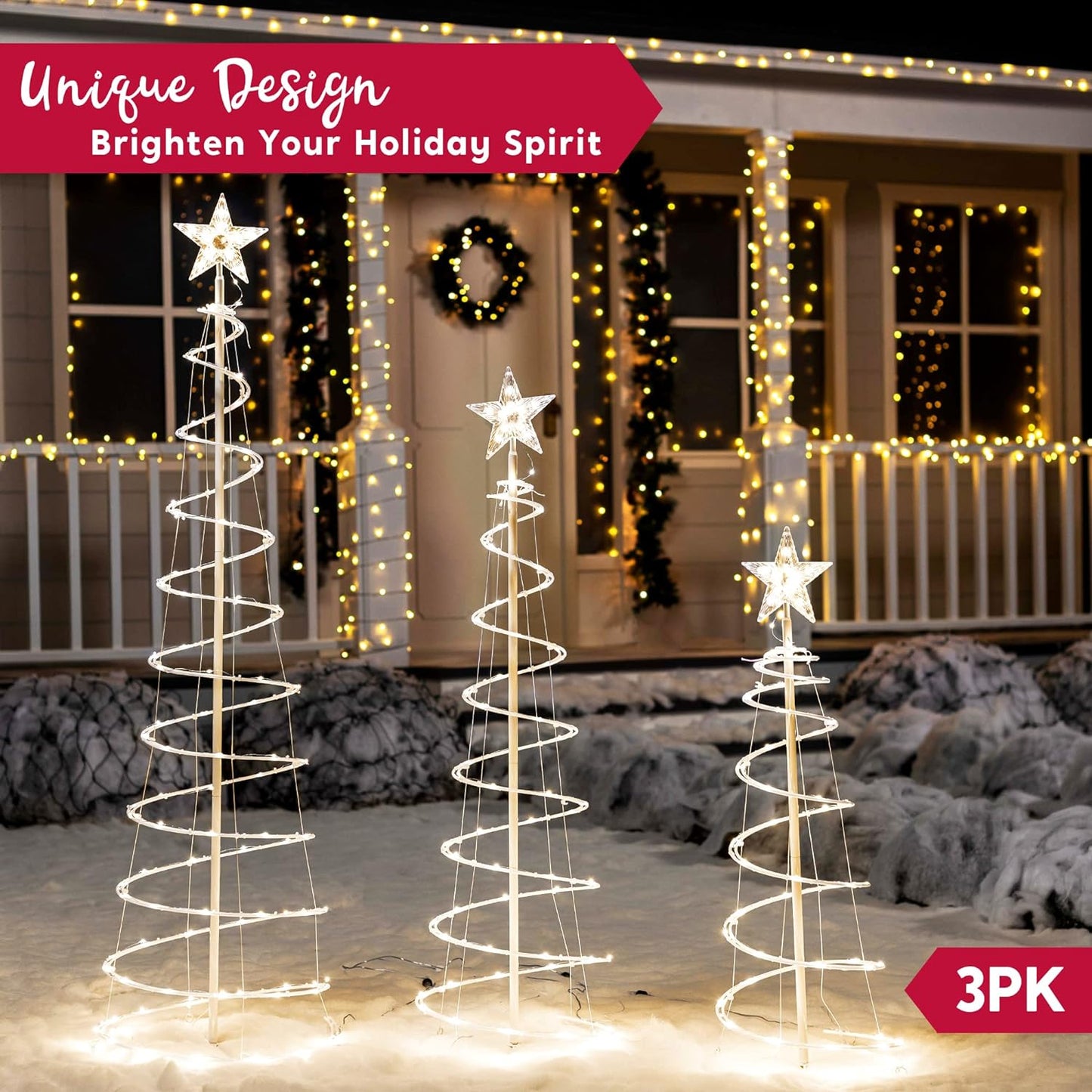 Joyfy 3 Pack Spiral Tree Christmas Decoration Outdoor,218 LED Christmas Tree Light Decorations,Christmas Yard Light with Stakes Decorations Outdoor Holiday Decor