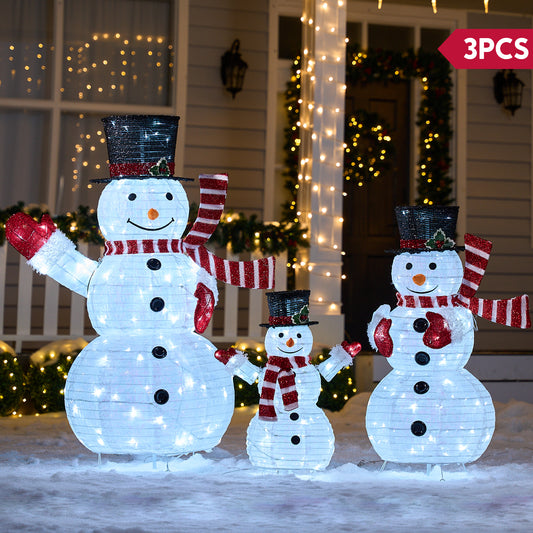 Joyfy 3 Pcs Collapsible Snowman Yard Light Christmas Outdoor Decorations,3D 270 Pre-Lit LED Snowman Christmas Decorations,Christmas Yard Light with Stakes Holiday Decor