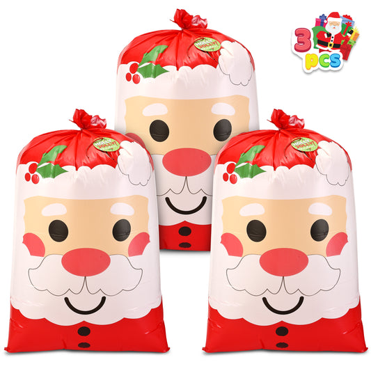 Joyfy 3 Pcs Jumbo Holiday Santa Gift Bag 56”x36” with Gift Tags for Christmas Season, Gift Giving, Holiday Presents, Giant Gifts Decorations