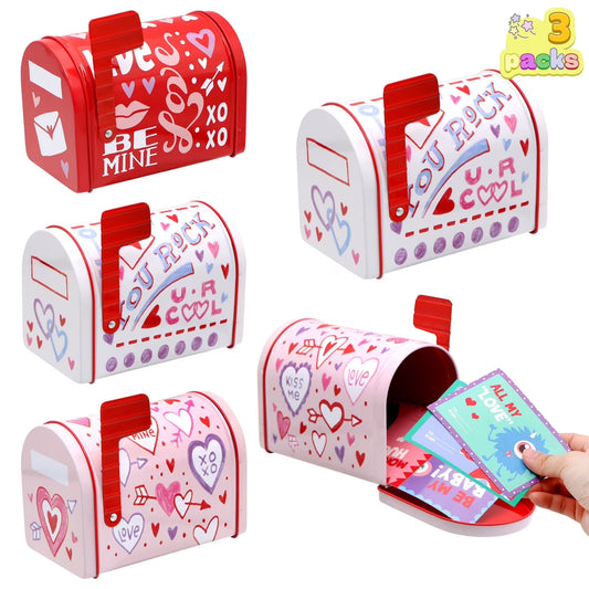 Joyfy 3 Pcs Valentine Mailbox,3.75" X 5" Valentine Day Tin Mailbox for Kids,Valentine's Boxes for Kids Classroom Greeting Card Exchange Gifts