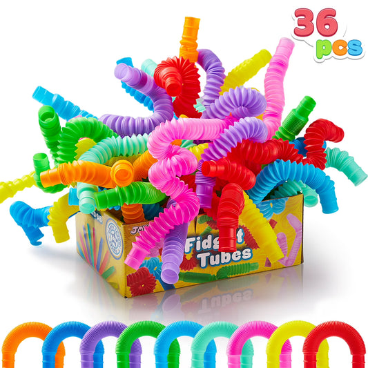 Joyfy 36 Pack Pop Tubes Party Favors Fidget Tubes for Kids 9 Colors Connectable & Extendable Stress Relief Sensory Toys for Toddler