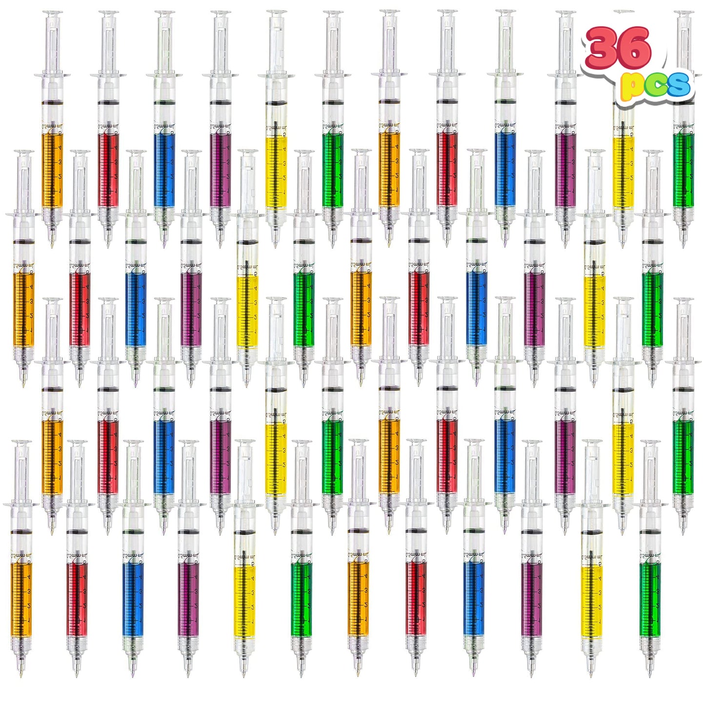 SYNCFUN 36-Pack Syringe Pens Party Favors Multi-Color Retractable Fun Novelty Pen Gifts for Nurses, Nursing School Supplies, Halloween Party Supplies
