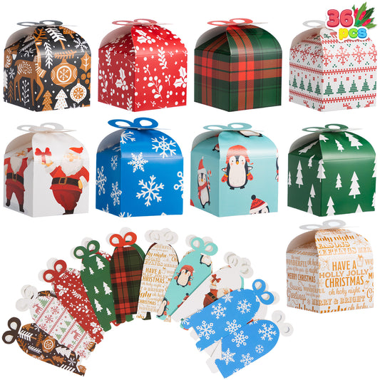 SYNCFUN 36 Pcs 3D Christmas Goodie Gift Boxes with Bow for Xmas Holiday Wedding Decoration Candy Cookie Boxes, Kids School Classrooms Party Favor Supplies