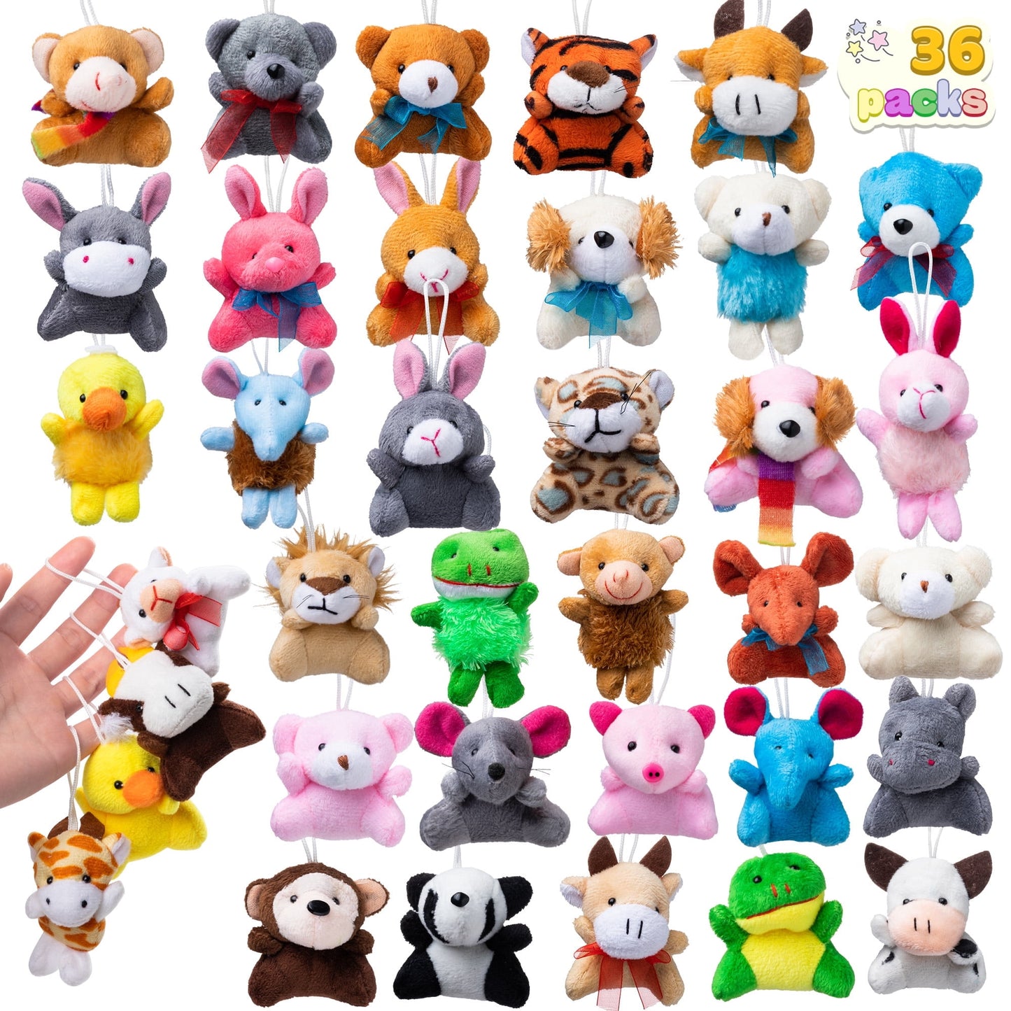 SYNCFUN 36 Pcs Mini Stuffed Animals Bulk Small Animal Plush Toys Party Favors for Kids, Pinata Fillers, Carnival Prizes, Teacher Student Gifts Prizes, Birthday Party Supplies