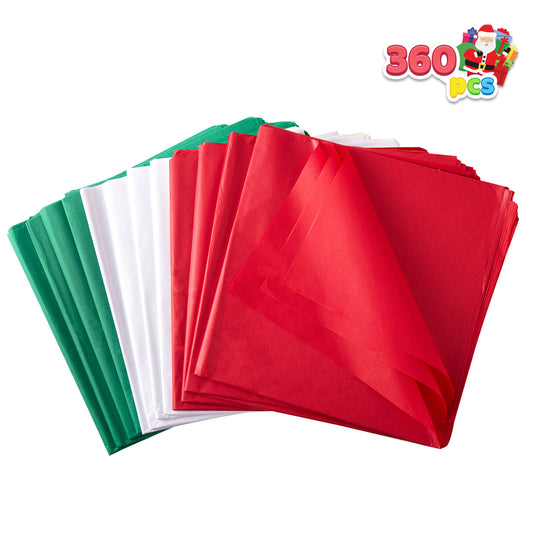Joyfy 360 Sheets Christmas Tissue Paper Bulk Assortment (Red, Green & White)20" x 20" 120 Sheets per Color Easy and Fast Gift Wrapping Accessory for Presents and Wine Bottles