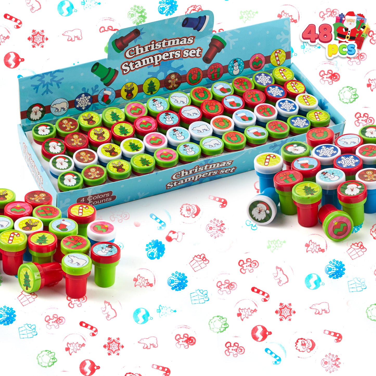 Joyfy 48 Pcs Christmas Assorted Stamps for Kids, Self-Ink Stampers (12 Different Designs, Plastic Stamps) for Christmas Party Favors, Stocking Stuffers, Kids Crafts, School Prizes and Goodies