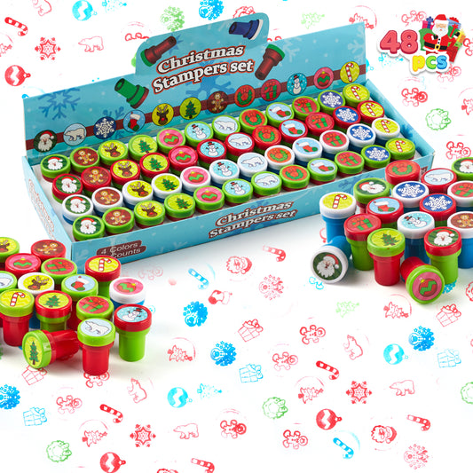 Joyfy 48 Pcs Christmas Assorted Stamps for Kids, Self-Ink Stampers (12 Different Designs, Plastic Stamps) for Christmas Party Favors, Stocking Stuffers, Kids Crafts, School Prizes and Goodies