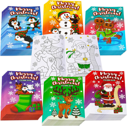 SYNCFUN 48 Pcs Christmas Coloring Book Bulk in 6 Covers, Xmas Mini Coloring Books for Kids with Snowman, Santa Santa, Reindeer(Age 8+)