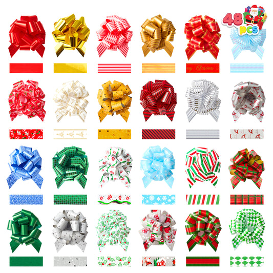 Joyfy 48 Pcs Christmas Pull Bows with Ribbon 4.7” Wide Gift Wrapping Accessory for Presents, Bows, Baskets, Wine Bottles Decoration, Gift Wrapping and Decoration Present