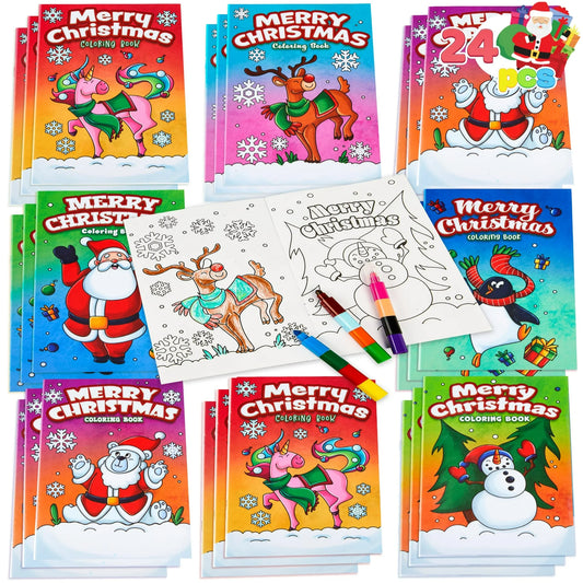 SYNCFUN 24 PCS Christmas Coloring Book Bulk for Kids, Mini Christmas Coloring Books in 6 Covers, DIY Craftable, Perfect Holiday Gifts and Party Favors for Kids