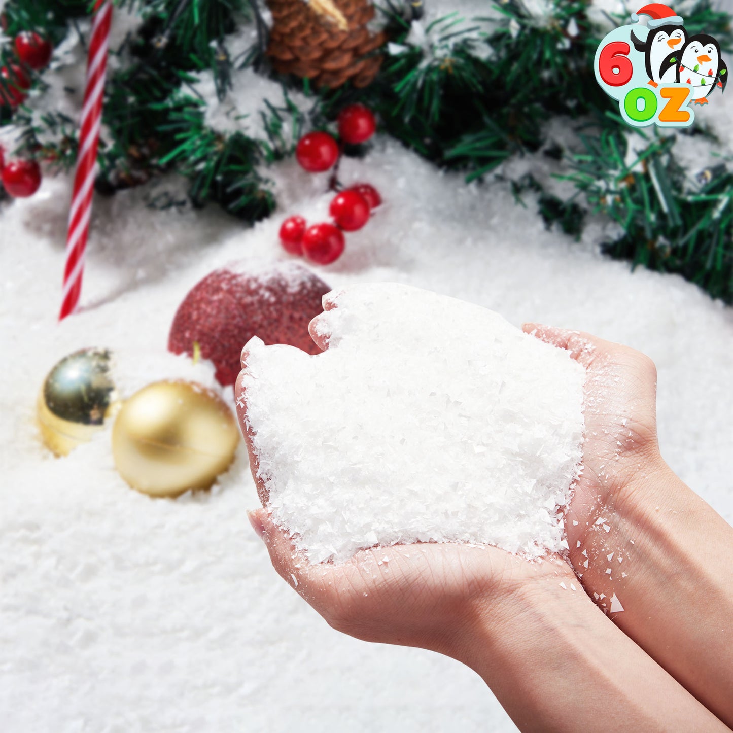 SYNCFUN 6 Oz Christmas Artificial Snow, Plastic Fake Snowball for Christmas Tree Decoration, Xmas Party Favors, Holiday Supplies, Winter Displays, Fake Snow Crafts, and Winter Decor