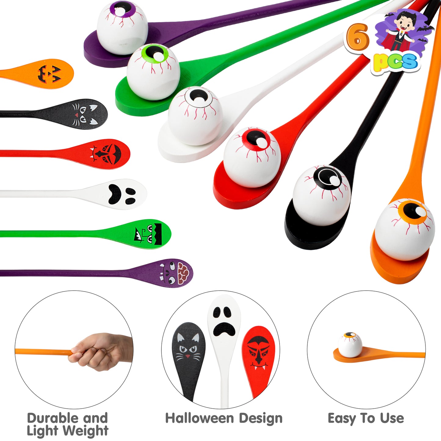 Joyfy 6 Packs Halloween Spoons Game Set,Eyeballs and Spoons Race Party Favors for Kids,Halloween Prizes,Halloween Activities for Kids