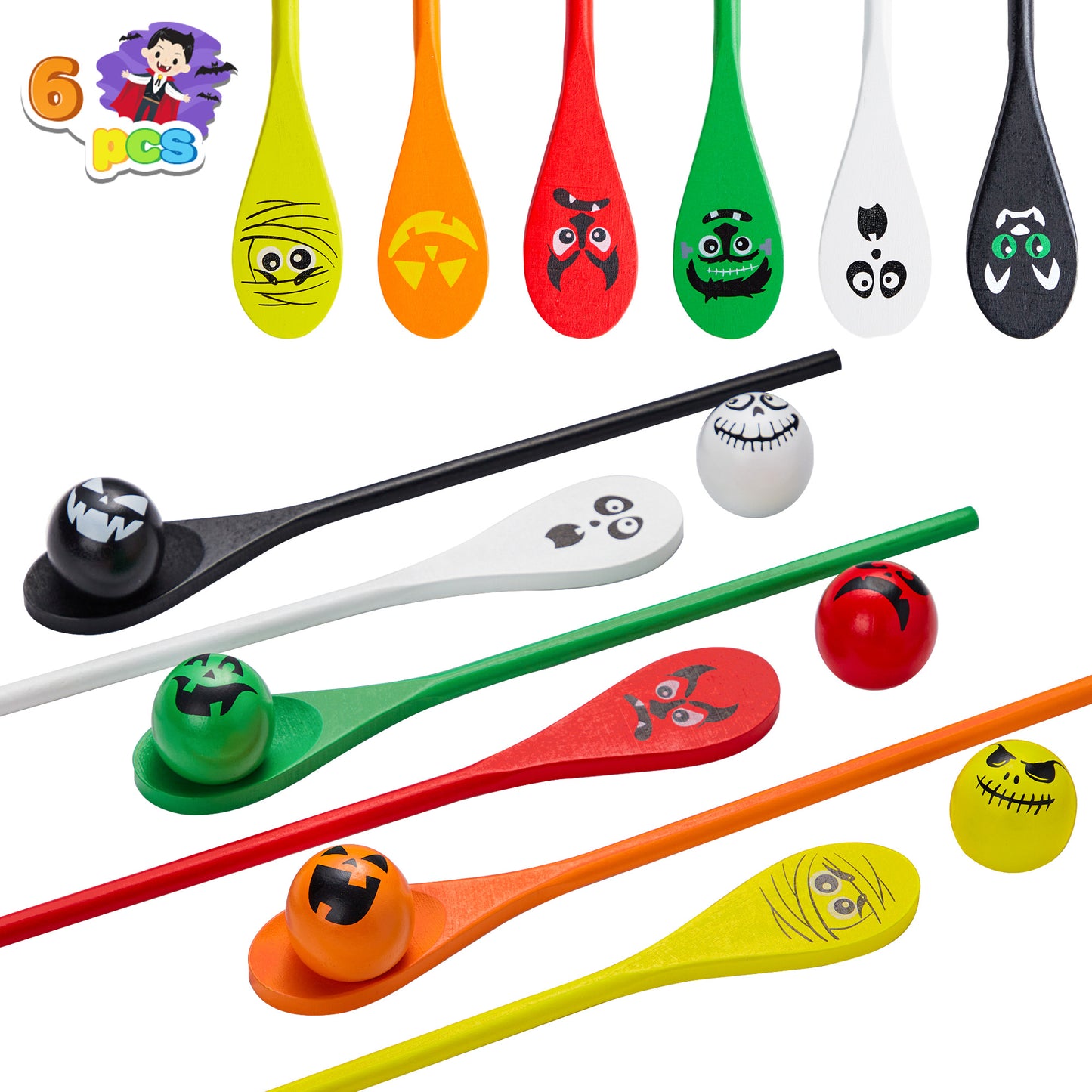 Joyfy 6 Packs Halloween Spoons Game Set,Eyeballs and Spoons Race Party Favors for Kids,Halloween Prizes,Halloween Activities for Kids