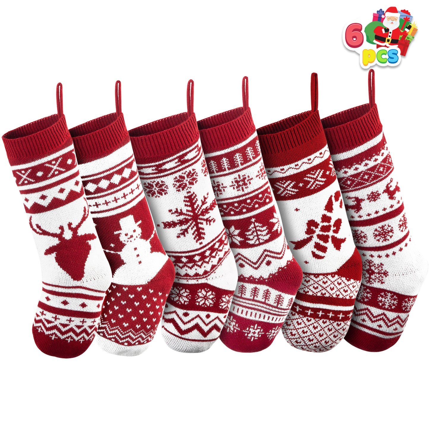 Joyfy 6 Pcs 18" Knit Christmas Stockings, Large Rustic Yarn Xmas Stockings for Family Holiday Decorations