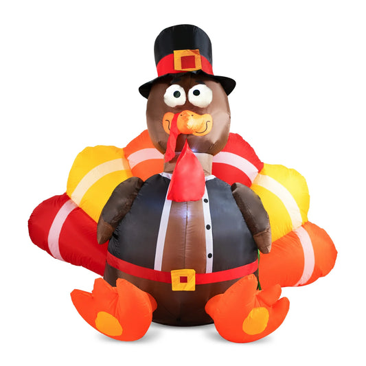 Joyfy 6FT Thanksgiving Inflatable Turkey with Pilgrim Hat and LED , Perfect for Thanksgiving Yard Inflatable Decorations