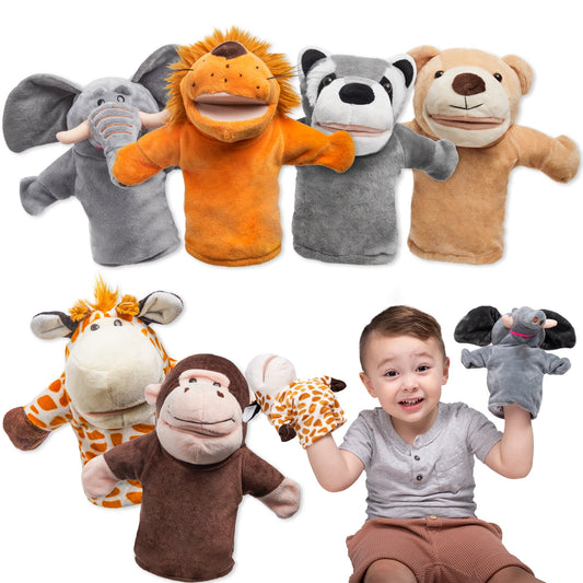 SYNCFUN 6Pcs Kids Hand Puppet with Mouth, Toddler Animal Plush Toy for Show Theater, Birthday Gifts, Easter Basket Stuffers