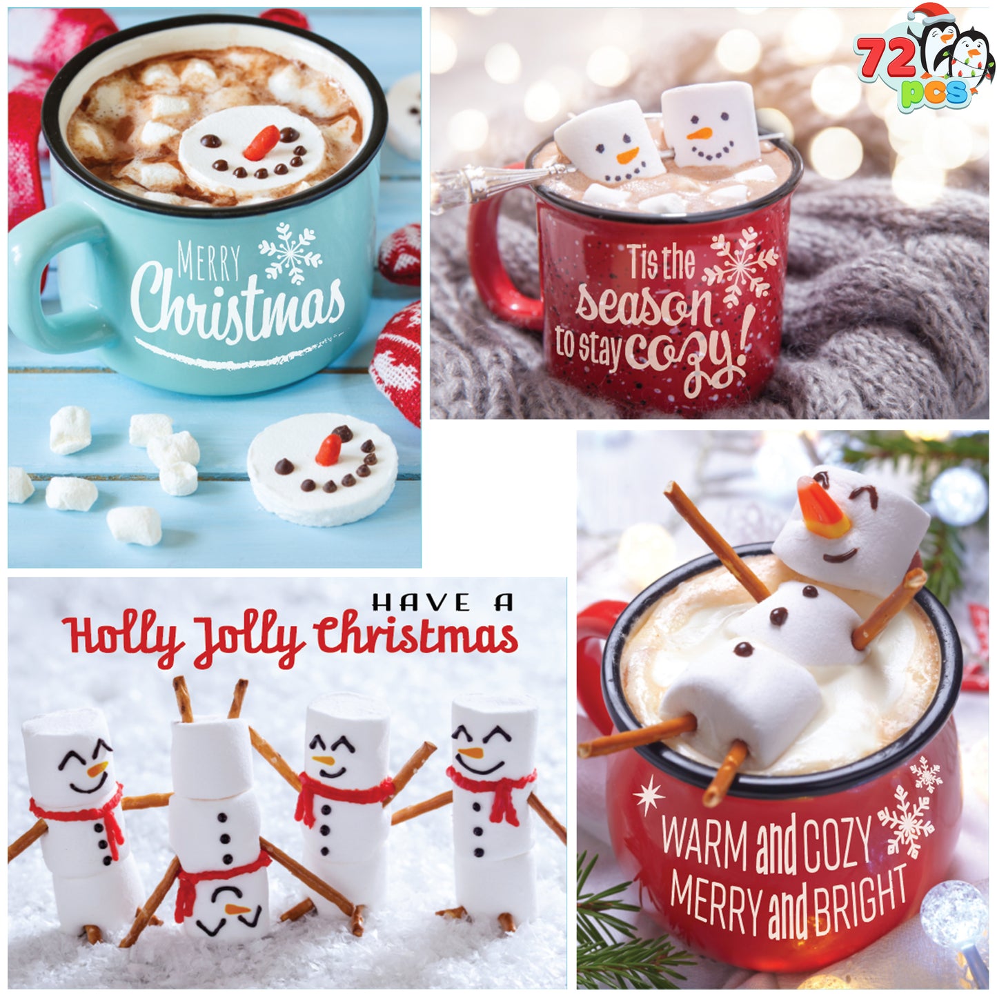 Joyfy 72 Pcs Christmas Holiday Greeting Cards with Envelopes for Winter Xmas Season Merry Christmas Cards, Winter Animal Collection, Wintertime Gifts Cards