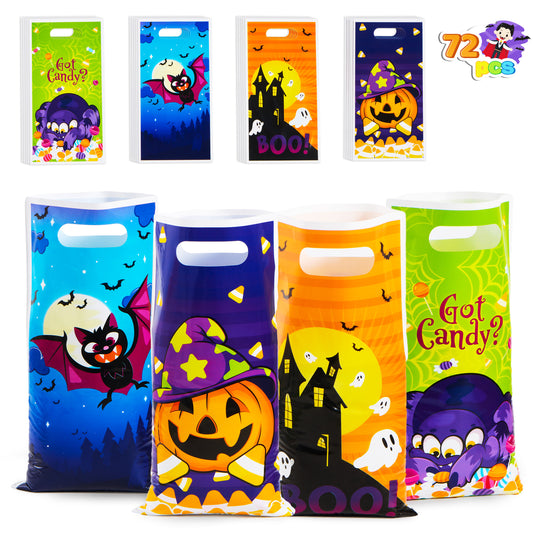 Joyfy 72 Pcs Halloween Treat Bags Goodie Bags Plastic Halloween Candy Bags Trick or Treat Creepy Designs Halloween Bags for Kids Trick or Treat,Classroom Goody Bags