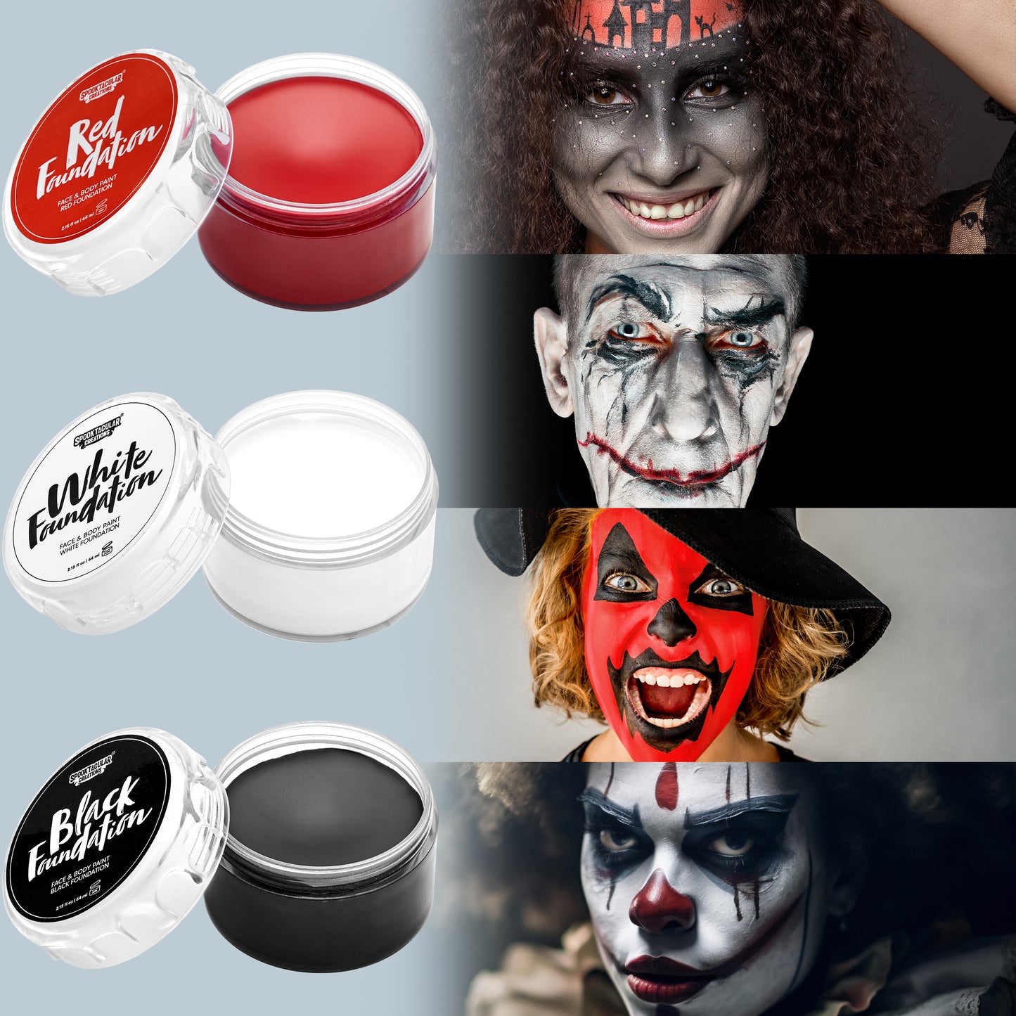 JOYIN 8 Pcs Halloween Makeup Kit,Halloween Face Body Painting Kit Oil Based Foundation Set with 3 Painting Brushes 2 Sponges SFX Makeup for Zombie Vampire Skeleton Joker Cosplay Adult Kids