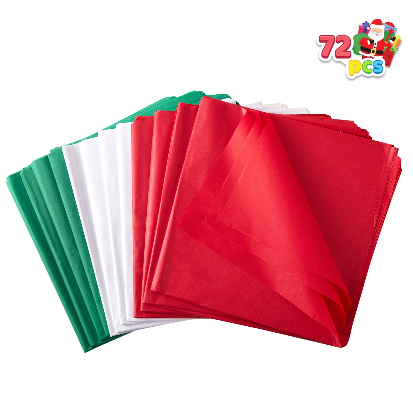 Joyfy 72 Sheets Christmas Tissue Paper Assorted Design (Red, Green & White) 20" x 20" Christmas Wrapping Tissue for Gift Bags DIY Crafts Party Decorations