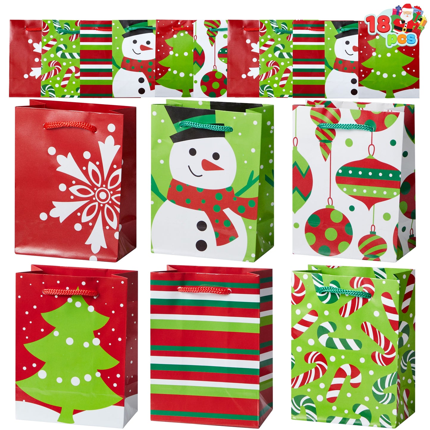 Joyfy 18 Pcs Christmas Holiday Goody Bags, 6 Assorted Christmas Designs Goodie Bags for Classrooms, Party Favors, Small Gift Bags, Kraft Bags and Christmas Craft Bags