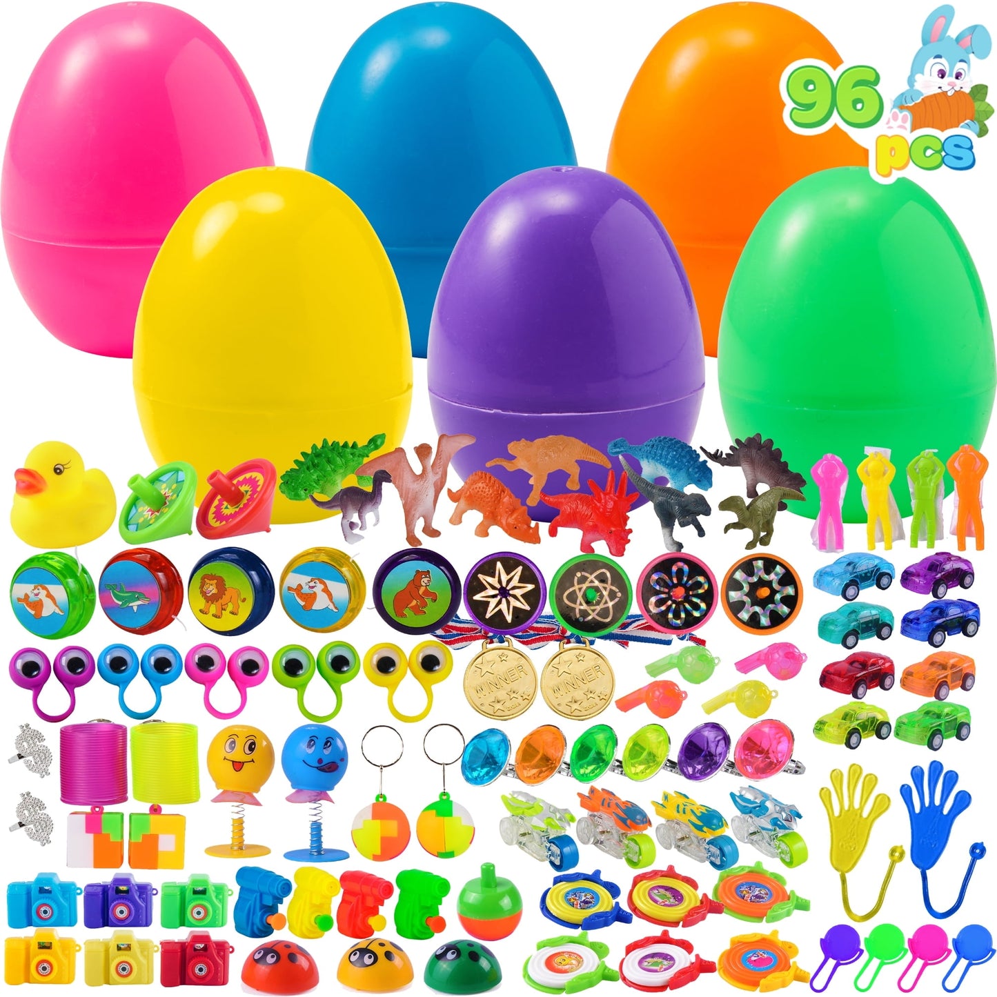 96 Pcs Prefilled Easter Eggs Set ( 48 Toys and 48 Eggs),Easter Egg with Toys Inside,Easter Basket Stuffers for Kids Easter Basket Classroom Exchange Toddler Boys Girls