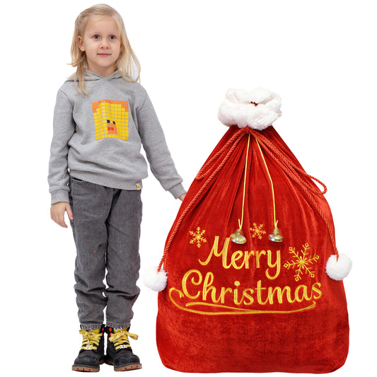 Joyfy Christmas Gift Bag 31" x 27" Santa Sack with Cord Drawstring for Indoor Xmas Give Decoration, Holiday Gift Decoration, Giant Presents Gifts Wrap
