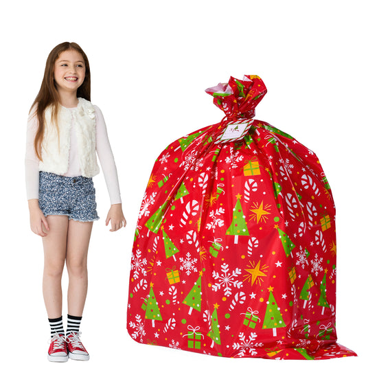 Joyfy Christmas Jumbo Big Gift Bags Heavy Duty 44”x 36” with Gift Tags for Large Gifts, Christmas Season, Gift Giving, Holiday Presents or Decorations